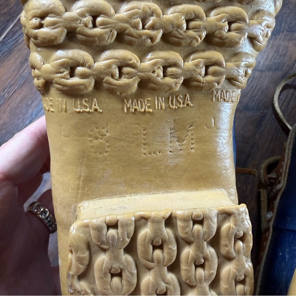 L.L. Bean Classic Low Bean Boots Womens Size 6 Navy Rubber Tan Leather Vintage - Picture 12 of 13